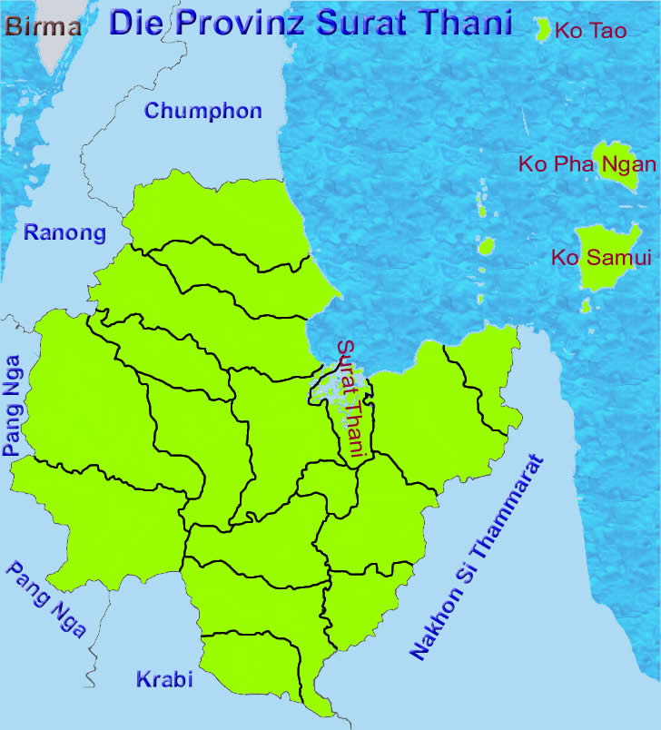 Surat Thani Provinz in Thailand Karte